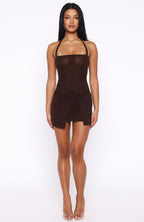Locked In Halter Mini Dress Chocolate