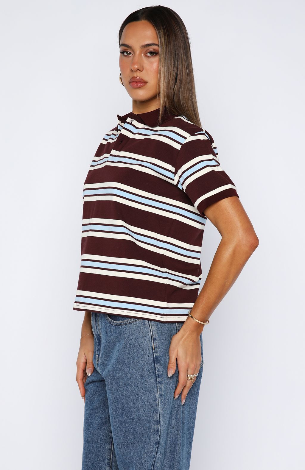Make Your Move Polo Tee Burgundy Stripe