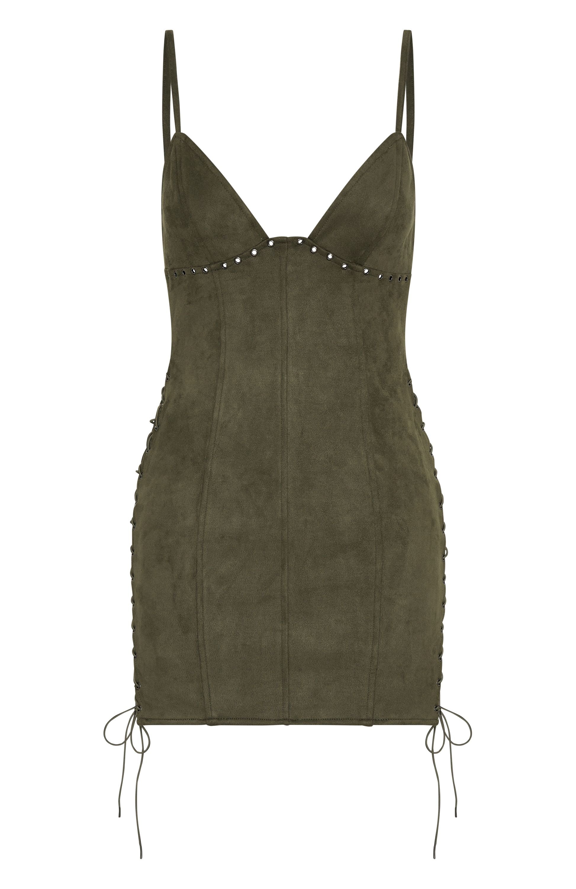 Bratty Faux Suede Mini Dress Cactus