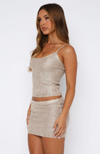 My Little Secret Sequin Knit Mini Skirt Champagne