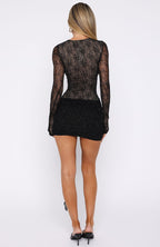 Glitter Up Long Sleeve Mini Dress Black