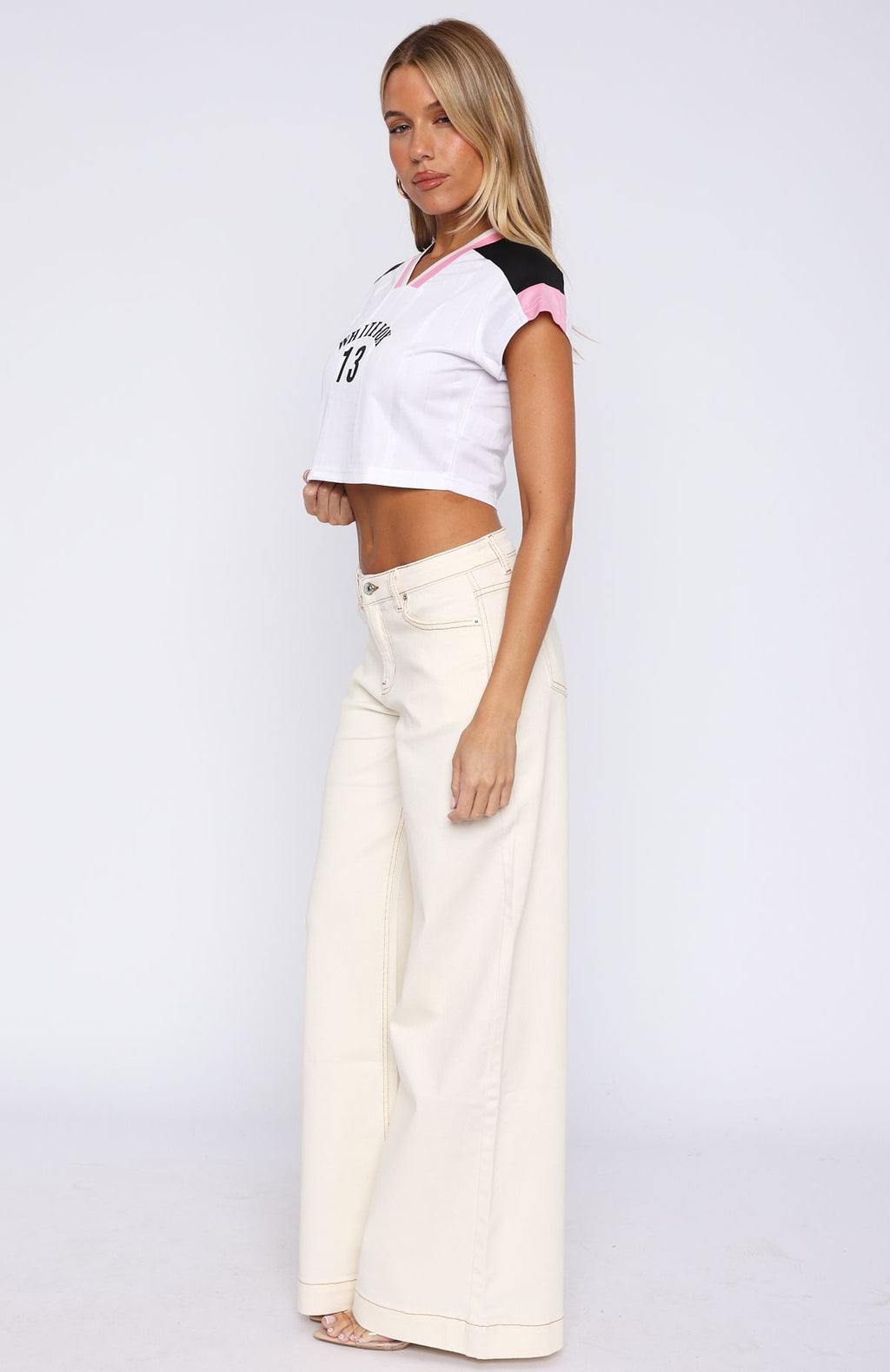 Elena Low Rise Wide Leg Jeans Cream