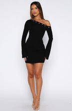 Live Loud Long Sleeve Mini Dress Black