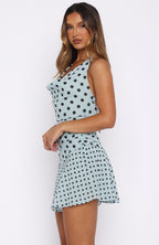 Soft Tides Halter Mini Dress Sky Blue Polka Dot
