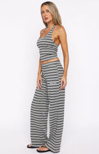 Looking Back Wide Leg Pants Grey Stripe