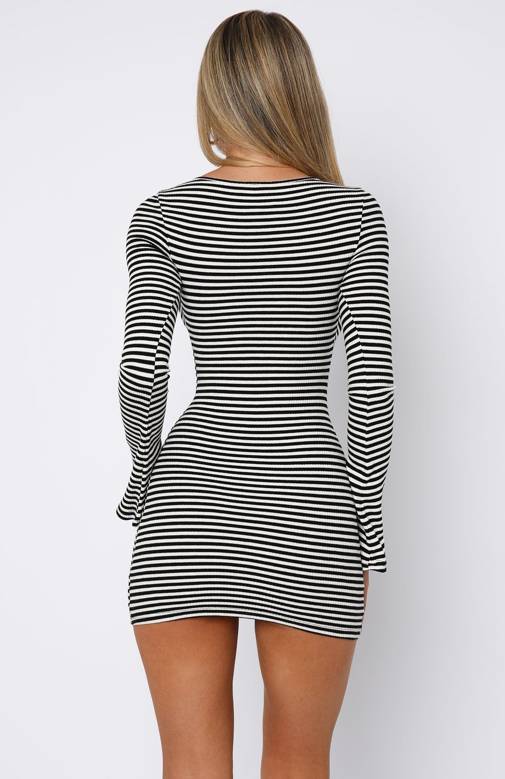 Lost Files Long Sleeve Mini Dress Black/White Stripe
