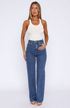 Long Way To Go High Rise Straight Leg Jeans Cobalt Blue Wash