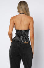 Stunner Edition Halter Top Black/White Polka Dot