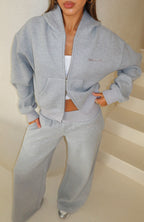 Come A Long Way Boxy Zip Front Hoodie Grey Marle