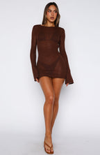 Stand And Stare Long Sleeve Mini Dress Chocolate