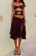 Dancing In Greece Midi Dress Chocolate
