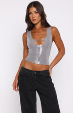 Nostalgic Nights Sequin Top Smoke