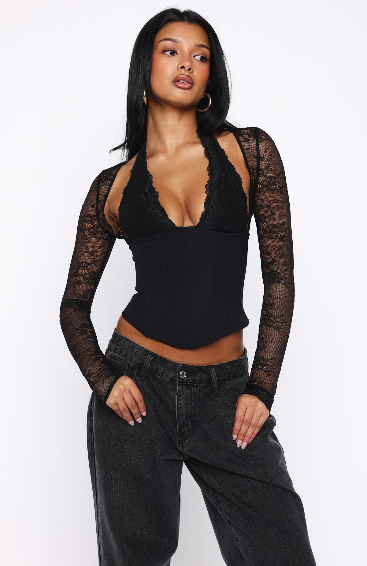 Never Walk Alone Long Sleeve Bustier Black