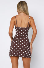Maybe Later Mini Dress Choc/Cream Polka Dot