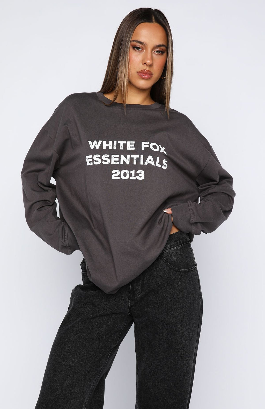 Feel The Vibe Long Sleeve Tee Charcoal