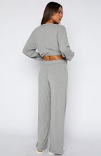 Come A Long Way Soft Lounge Ribbed Wide Leg Pants Grey Marle