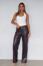 Life Affair PU Pants Deep Mauve