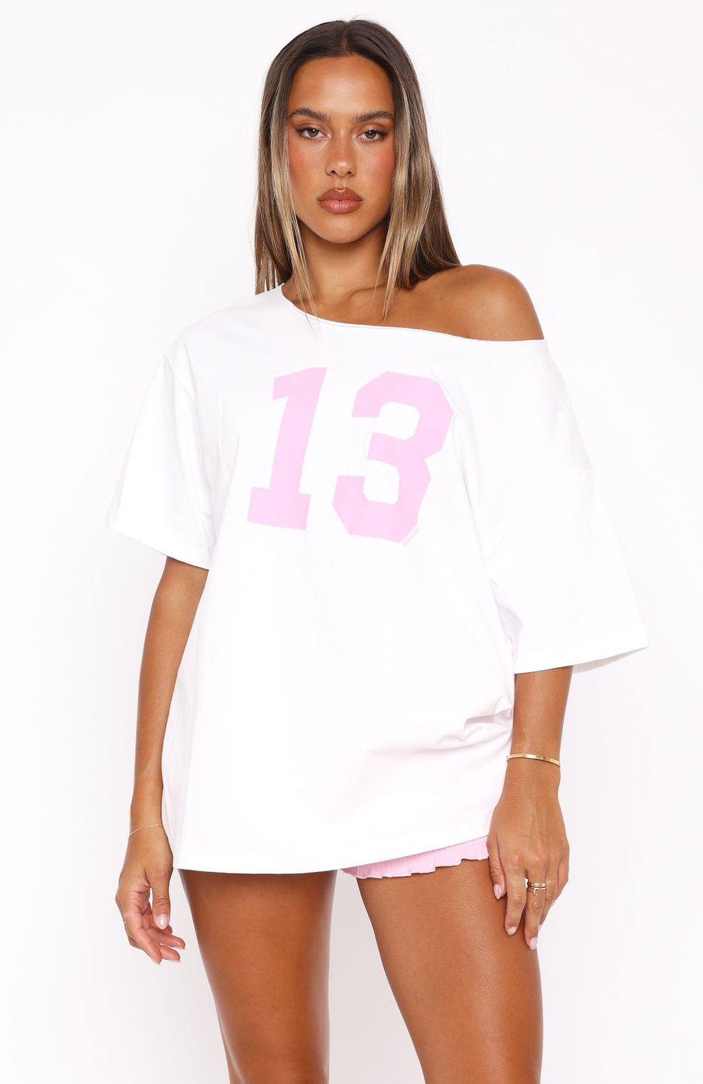 Trial Run Off Shoulder Oversized Tee White