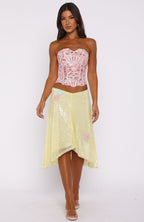 Stay For A While Sequin Midi Skirt Lemon Sorbet