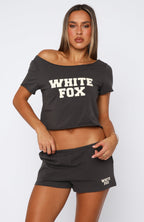 Put In Overtime Off Shoulder Relaxed Tee Shadow