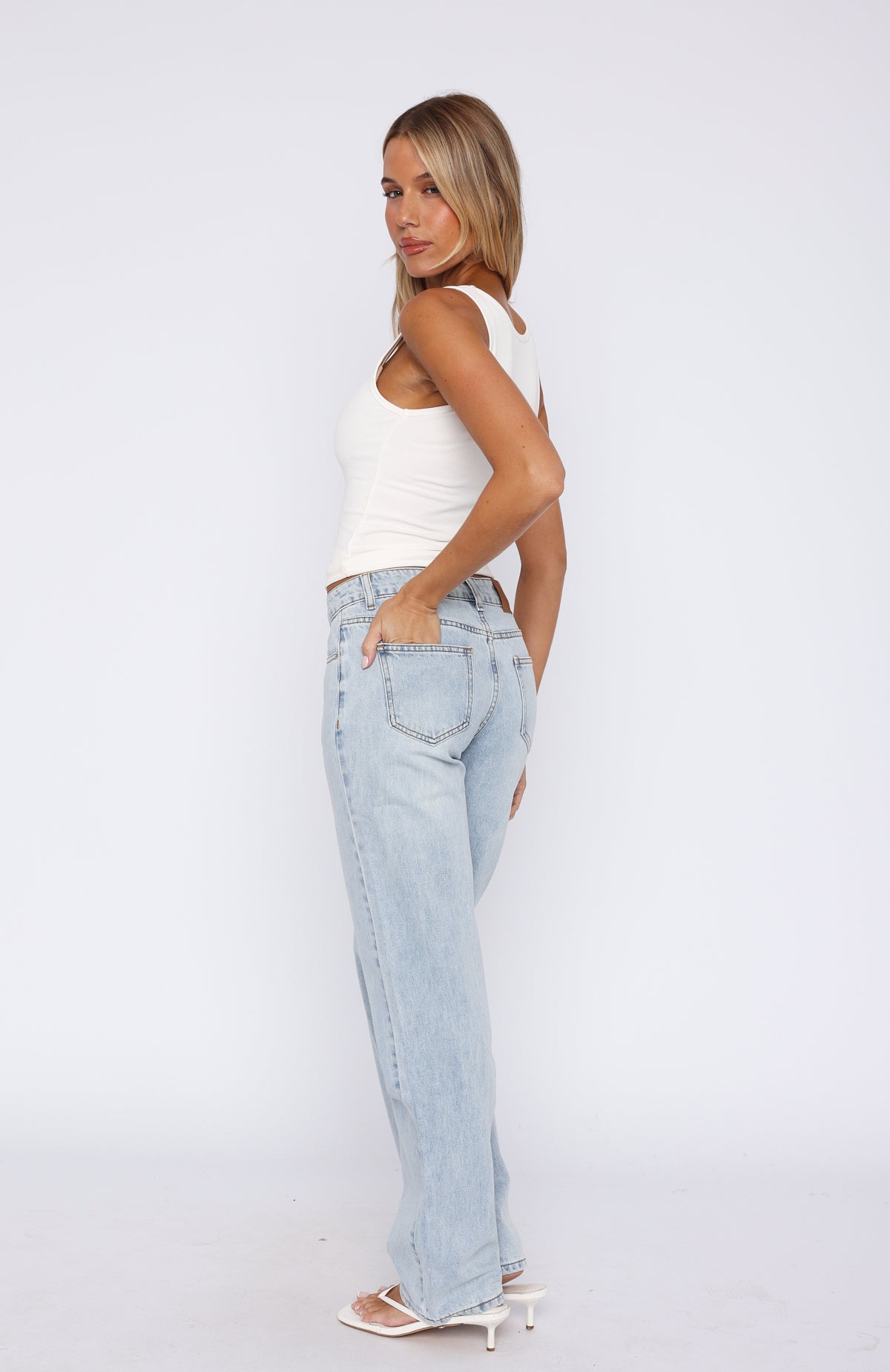 Bethany Mid Rise Straight Leg Jeans Light Blue