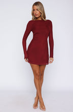 Bad Influence Long Sleeve Mini Dress Burgundy