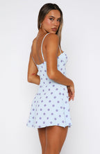 In The Back Of My Mind Mini Dress Baby Blue Polka Dot