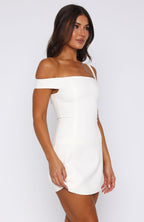 Private Planes Off Shoulder Mini Dress White