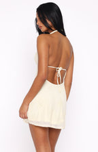 Between The Lines Beaded Mini Dress Off White