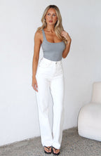 Alyssa High Rise Straight Leg Jeans Off White
