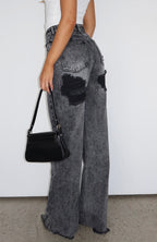 Alana High Waisted Straight Leg Jeans Grey Acid