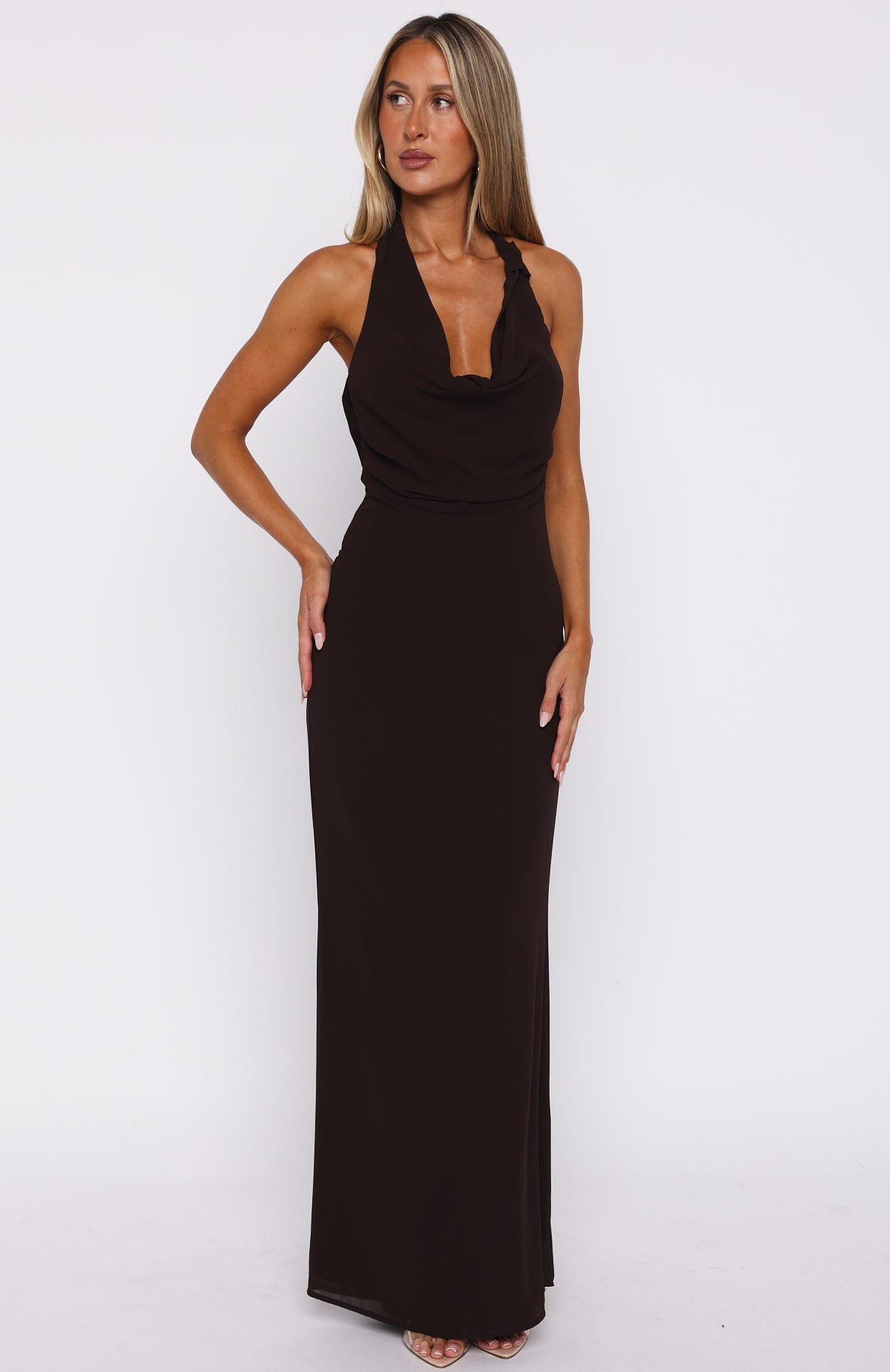 Always In Mode Halter Maxi Dress Chocolate
