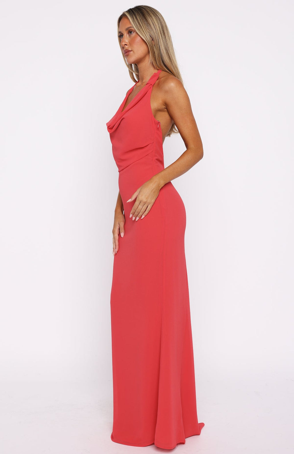 Always In Mode Halter Maxi Dress Vivid Red