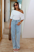 Always With Me High Rise Straight Leg Jeans Mid Blue