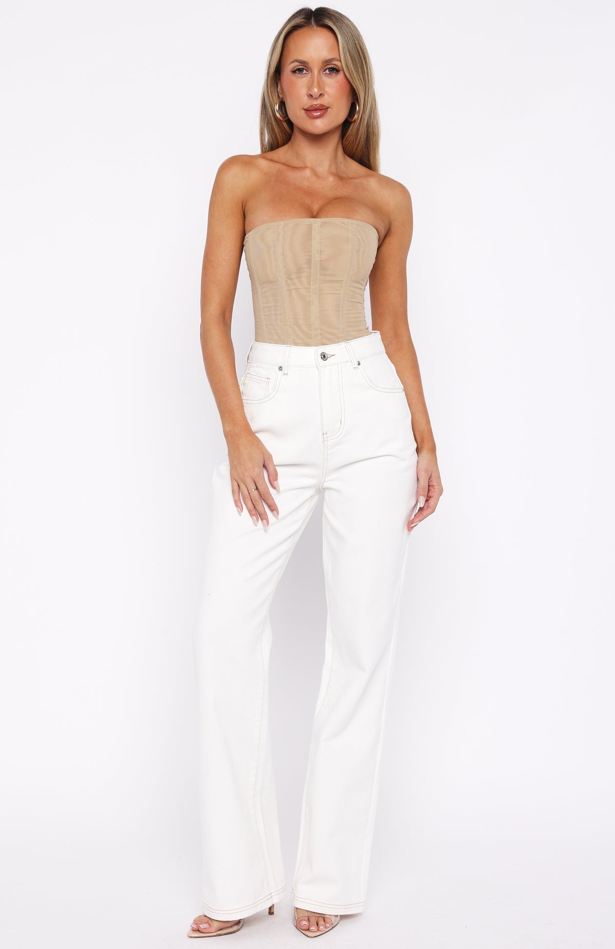 Alyssa High Rise Straight Leg Jeans Off White
