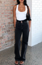 Alyssa High Rise Straight Leg Jeans Black Acid