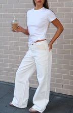 Amira Mid Rise Wide Leg Jeans White/Cream