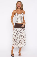 Mediterranean Mirage Midi Skirt Cream/Choc Polka Dot
