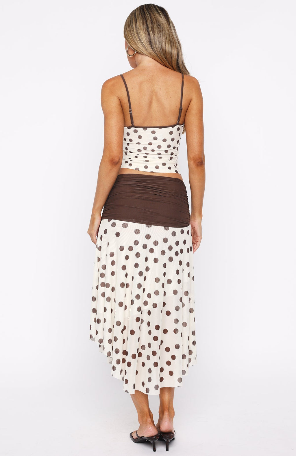 Mediterranean Mirage Midi Skirt Cream/Choc Polka Dot