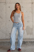 Athina Low Rise Wide Leg Jeans Light Blue