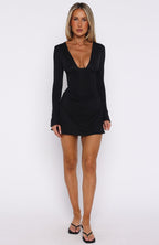 Be Right Back Long Sleeve Mini Dress Black