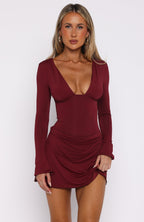 Be Right Back Long Sleeve Mini Dress Wine