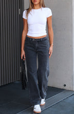 Bethany Mid Rise Straight Leg Jeans Black Acid