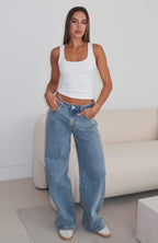 Bring The Drama Mid Rise Wide Leg Jeans Mid Blue