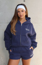 Can't Miss It Boxy Zip Front Hoodie Navy