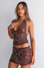 Capri Cove Beaded Mini Skirt Chocolate