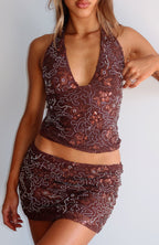 Capri Cove Beaded Mini Skirt Chocolate