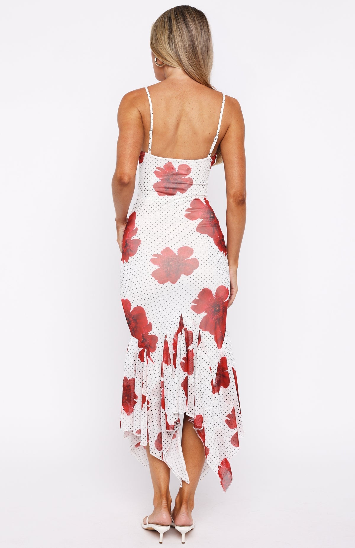 Castaway Midi Dress White Scarlet Bloom