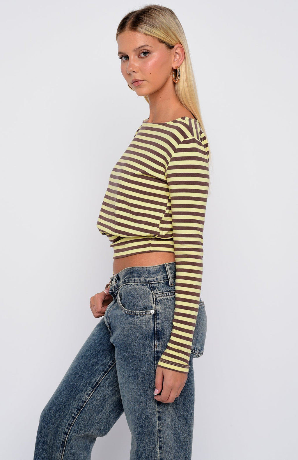 Catch My Heart Long Sleeve Top Chocolate/Banana Stripe