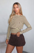 Catch My Heart Long Sleeve Top Chocolate/Banana Stripe